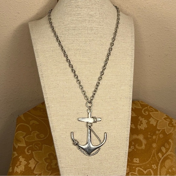 SILVER ANCHOR NECKLACE RETRO NAUTICAL PINUP WOMENS PENDANT - Picture 8 of 8
